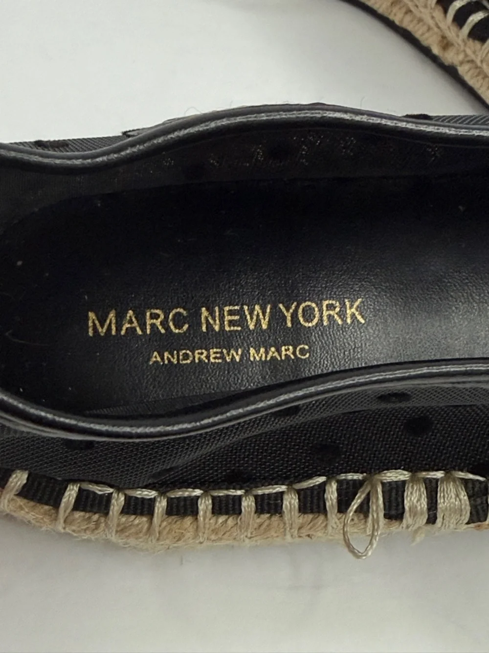 Marc New York Black Polka Dot Mesh Mary Jane Espadrille Flats Size 7.5M